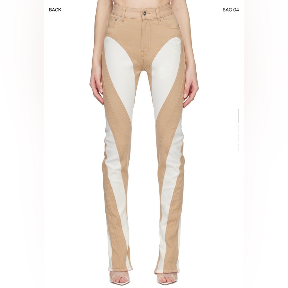 MUGLER exclusive, white, and beige spiral jeans